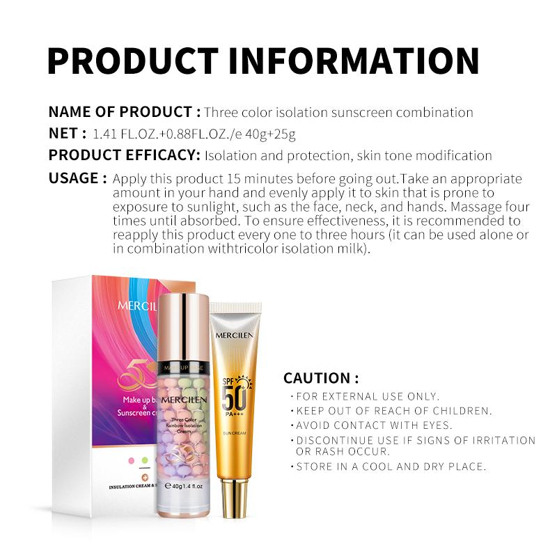 MERCILEN 2 IN 1 Rainbow Isolated + Sunscreen SPF 50+ Concealer Moisturizing Primer Brightening and Contouring