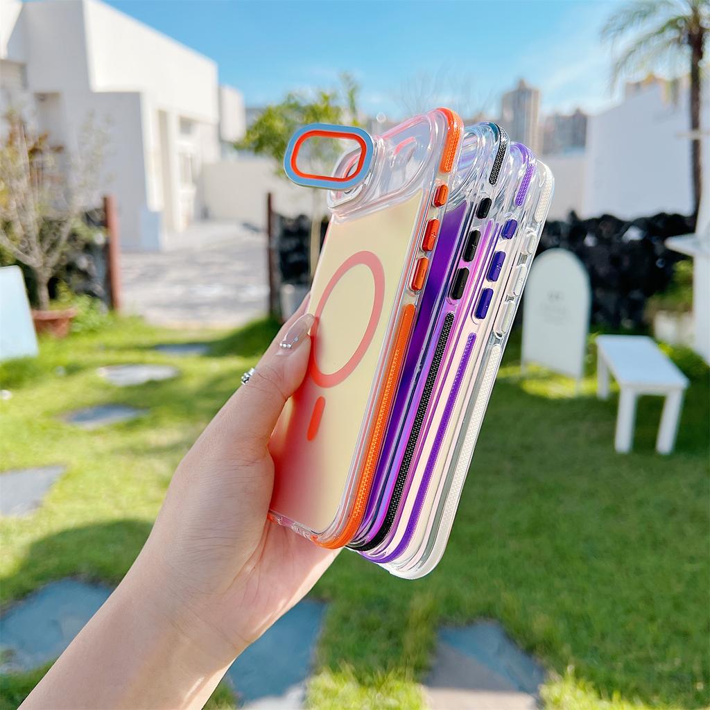 For iPhone Air Magnetic Case TPU Acrylic Phone Back Cover with Lens Film and Kickstand