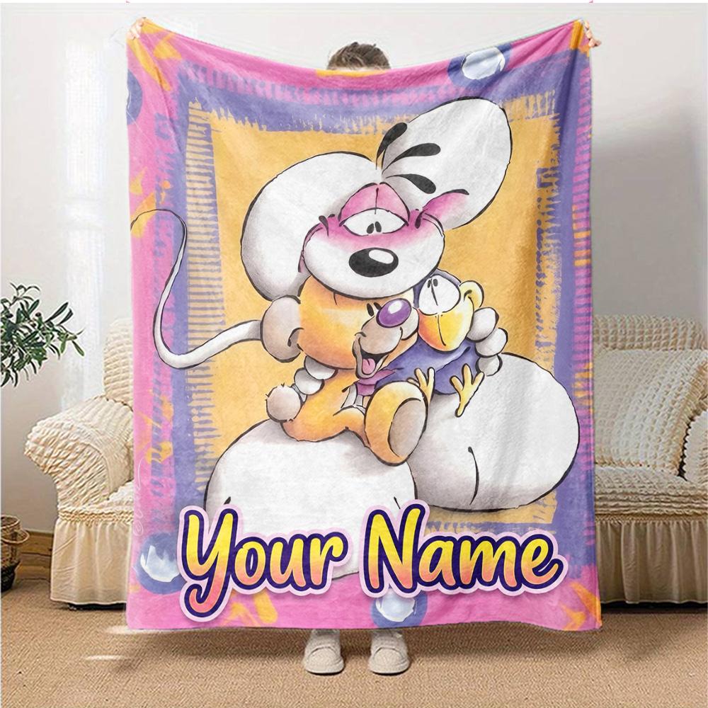 1pc Diddl Blanket with Custom Name, Gift, for Men and Women, Soft Blanket, Good for Sofa Bed Couch Travel, Lightweight Flannel Blanket