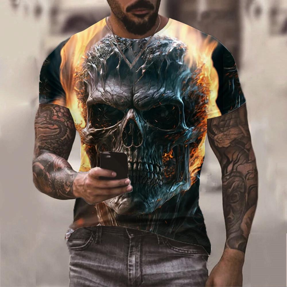 

Чоловіча футболка з круглим вирізом із коротким рукавом і графічним принтом у вигляді людського скелета-монстра, м’який чоловічий одяг для літа 4XL