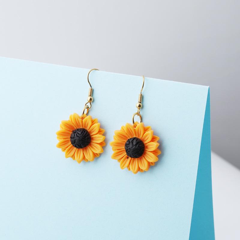 Sunflower-Inspired Stainless Steel Earrings with Inlaid Gemstones