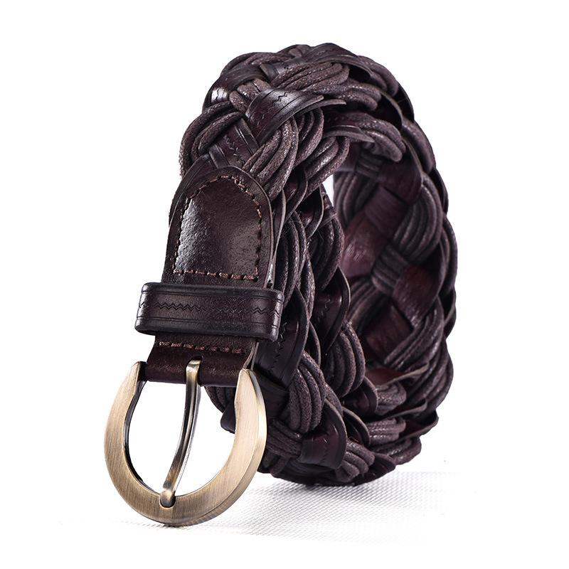 Vintage Cowhide Braided Belt for Women Simple Fashion Pin Buckle Jeans Accessories New Student Versatile Belt