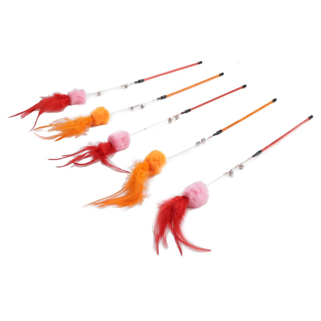 5 Stück Lustiger Katzenstab Ergonomisches Interaktives Katzenfeder-Spielzeug mit Glöckchenperlen für Katzen-Bewegung und Spiel