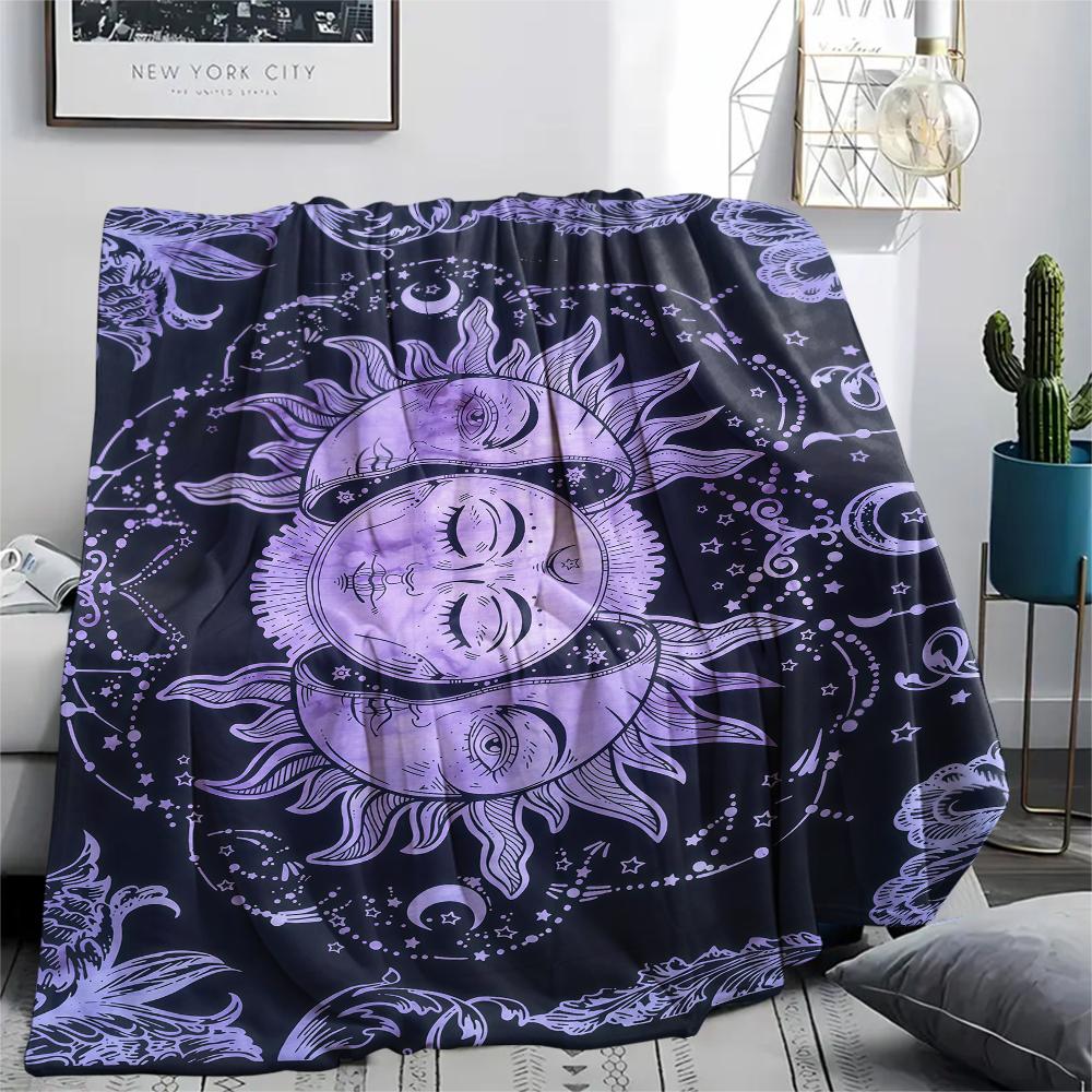 1PC Sun and Moon Print Flannel Blanket, High quality All Seasons, Home Decor, Warmth and Comfort, Perfect for Christmas Gifts