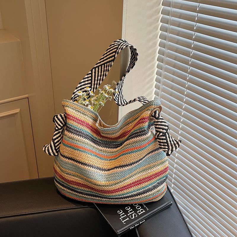 

Large capacity straw bag women s summer new seaside vacation woven beach bag commuter shoulder tote bag разноцветный