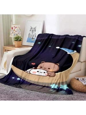 Roztomilá deka ze série Bubu a Dudu s kresleným potiskem Teplý flanel Měkká Pohodlná Domácí Cestovní Deka Přehoz na Postel Narozeninový Dárek