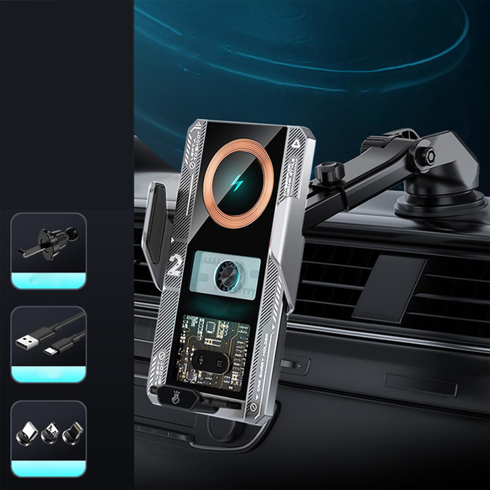 

66 Вт магнитная зарядка меховой стиль автоматическое открытие и закрытие автомобильный беспроводной держатель для мобильного телефона с зарядкой серебряный