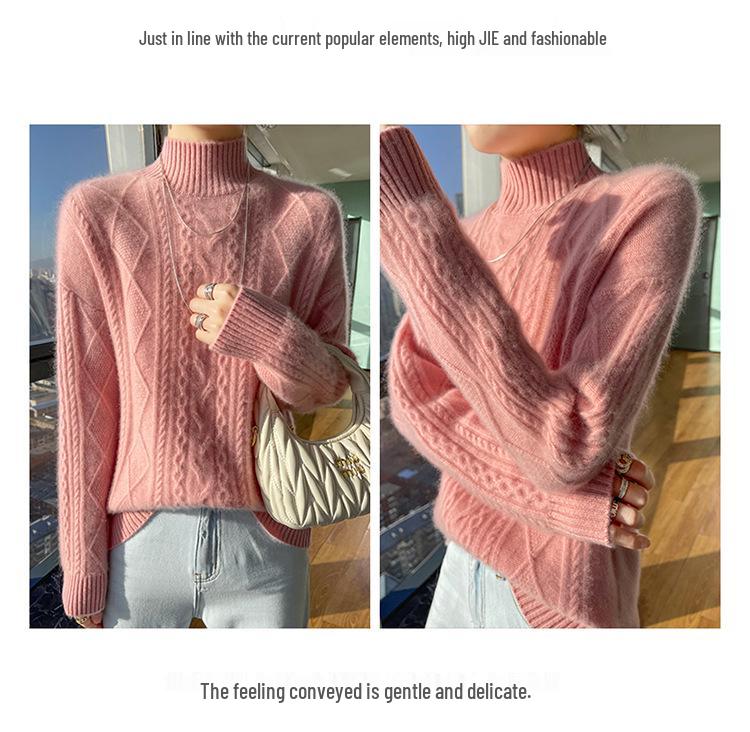 Thick Wool Cable Knit Cardigan: Retro High-Neck Sweater, Warm Winter Base Layer