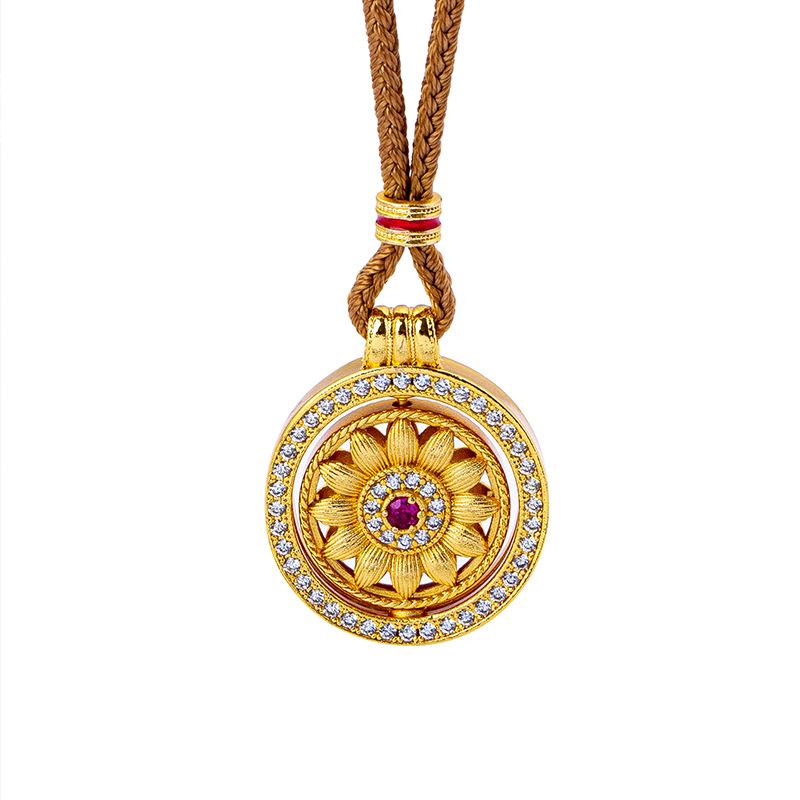 New Chinese Style Sunflower Compass Women's Rotatable Round Jewelry Necklace Pendant
