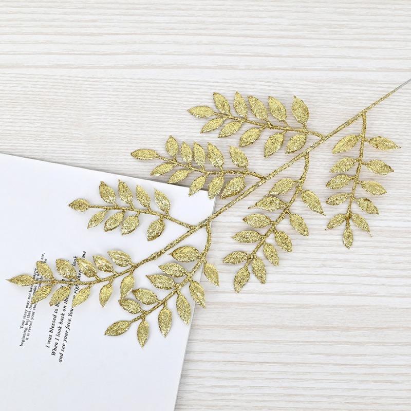 45Cm melon seed leaves, Christmas gold dust plastic leaves, Christmas tree photo frame European flower arrangement decorative bayberry leaves