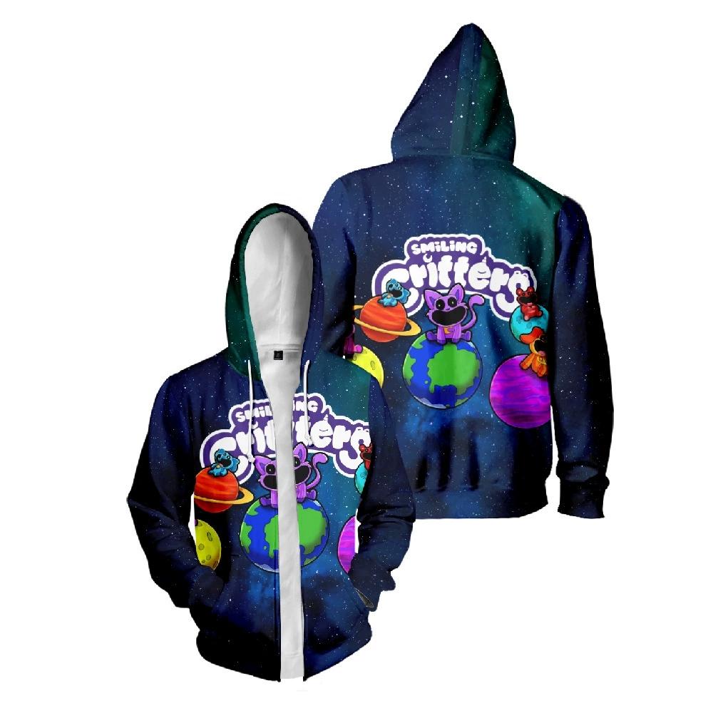 Women Men s Zipper Hoodie Fashion Jacket Smiling Critters Print Sweatshirt Casual Clothes Men Clothing XS