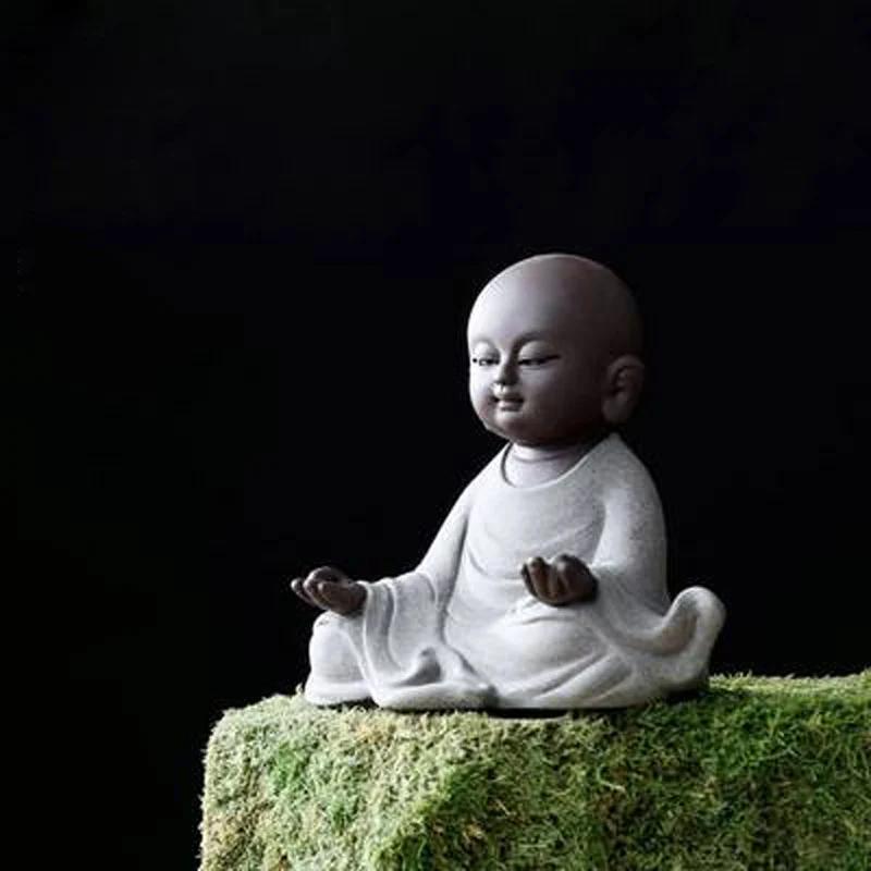 Creative Zen Purple Clay Buddha Statues, Ceramic Little Monk Ornament, Kung Fu Puer Tea Pet, Teaware, Office, Desktop Crafts