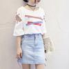 Vintage Women Letter Hollow Half Sleeve Round Neck Loose Tee Top T-shirt Bluzka