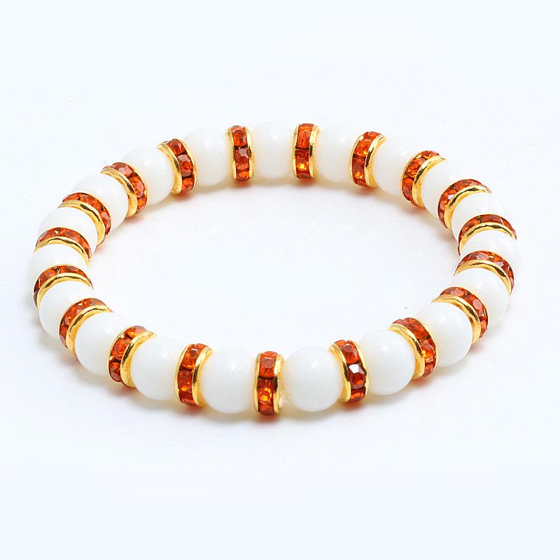 8mm White Porcelain Beads Rhinestone Bracelet: Trendy Unisex Wristband with Hand Rope