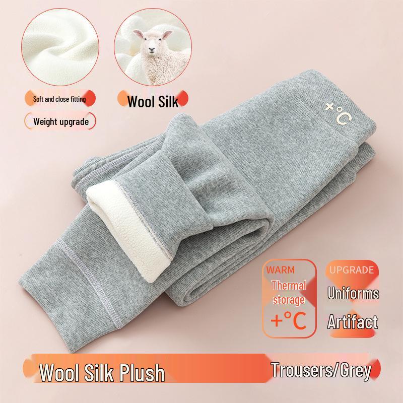 Kids' Plus Velvet Thick Base Layer Pants - Warm Pants for Middle & Primary School Students (Autumn/Winter)