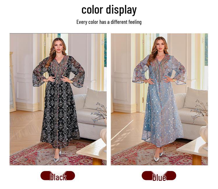 New 2025 Embroidered Abaya: Long Middle Eastern Muslim Women's Dress