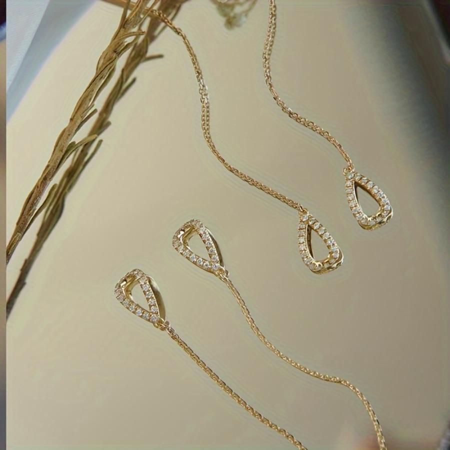 1 Pair of Hollow Hanging Chain Design with Shiny Synthetic Zirconia Inlaid Pendant Earrings, Elegant and Simple Style Decoration