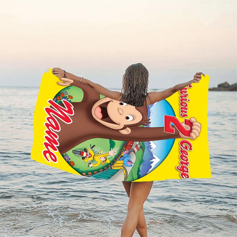 1pc Curious George8 Beach Towel with Custom Name, Beach/Swimming/Bath/Picnic/Camping Towel, Suitable for Seaside Beaches