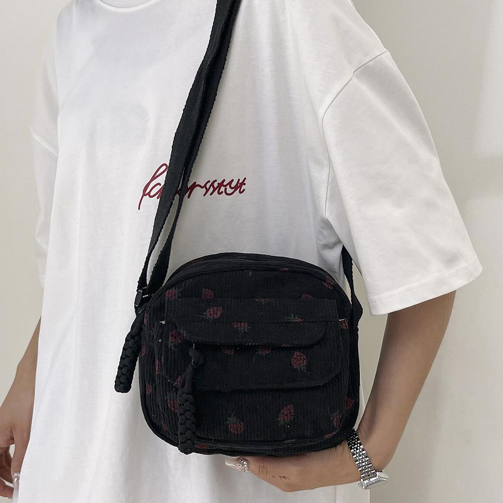 Cute Strawberry Trendy Crossbody Bag Corduroy Messenger Bag Casual Zipper Underarm Bag for Women Travel Work Shoulder Bag