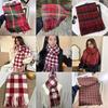 Women's Red Plaid Cashmere-Like Scarf Shawl - Warm, Versatile, Fashionable for Autumn and Winter