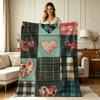 All Season Flannel Heart Plaid Patchwork Print Throw Blanket Soft Cozy Warm Lightweight Decorative Blanket for Sofa Couch Living Room Bedroom Office H