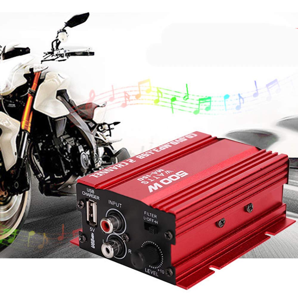 PolarLander Auto Power Subwoofer Amplifier Car Audio Stereo Amplifier Hi-Fi 12V 2CH USB Mini Digital for Motorcycle/Boat/MP3/MP4