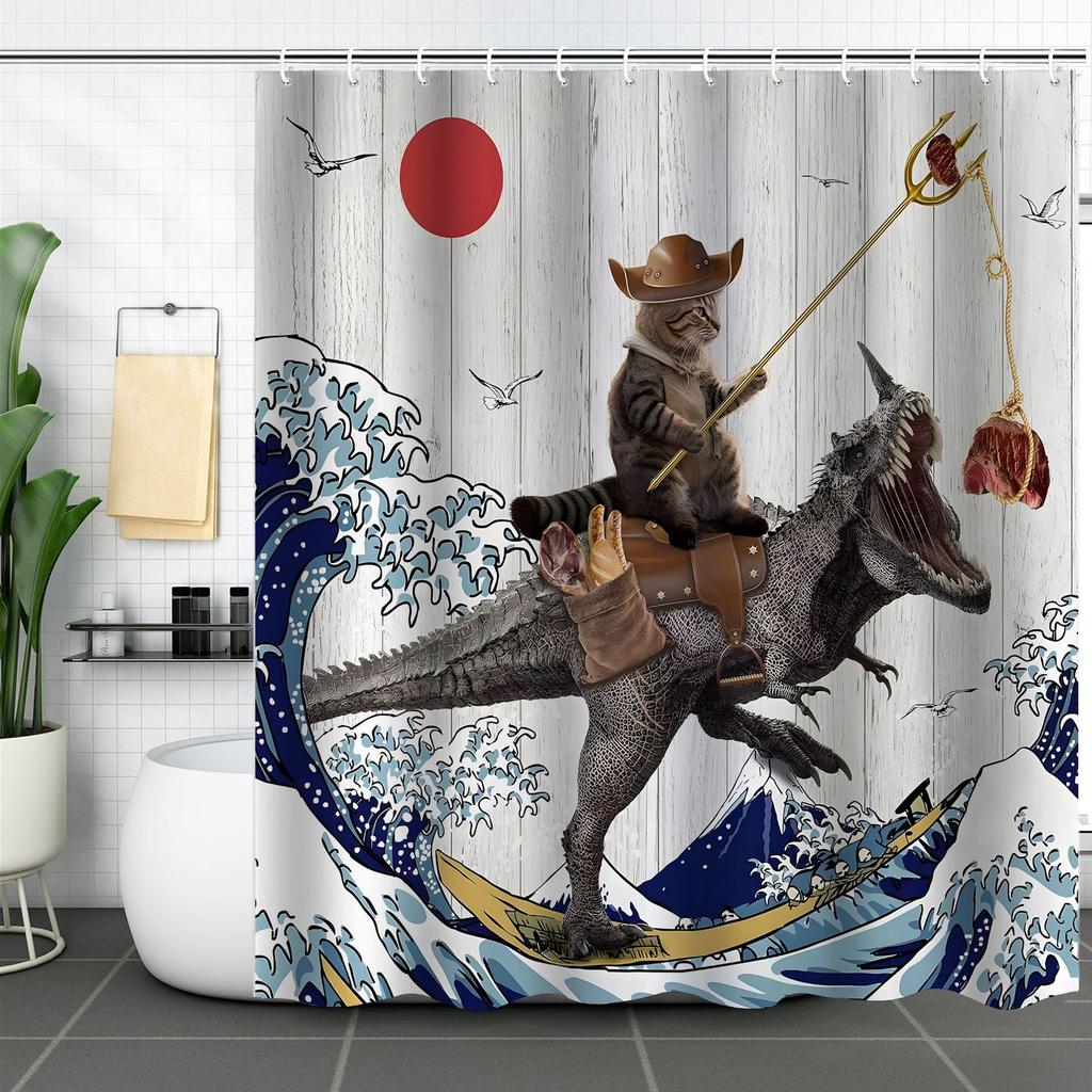 Waterproof Shower Curtain Digital 3D Printing Fun Animal Cat Shower Curtain Partition Curtain Shower Cloth