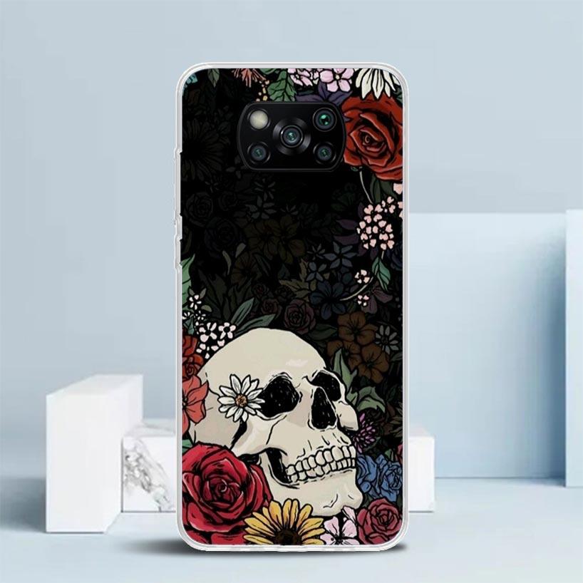 Human Skeleton Red Rose Phone Case For Xiaomi Poco F7 Ultra X5 X6 X7 Pro M7 Redmi 15C 15 13C 13 12C 12 10C 10 10A 9 9C 9A 9T Cov