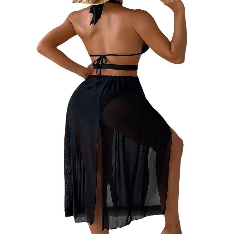 2025 European & American One-Piece Swimsuit with Sexy Slit Beach Dress Cover-Up