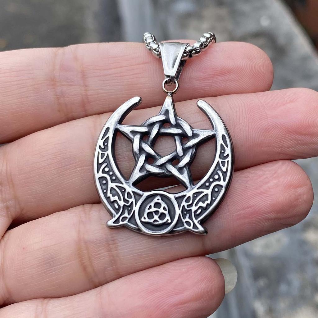 Simple Fashion Minimalist Crescent Moon Five-Pointed Star Roman Pendant Necklace Personalized Regular Couple Sweater Chain