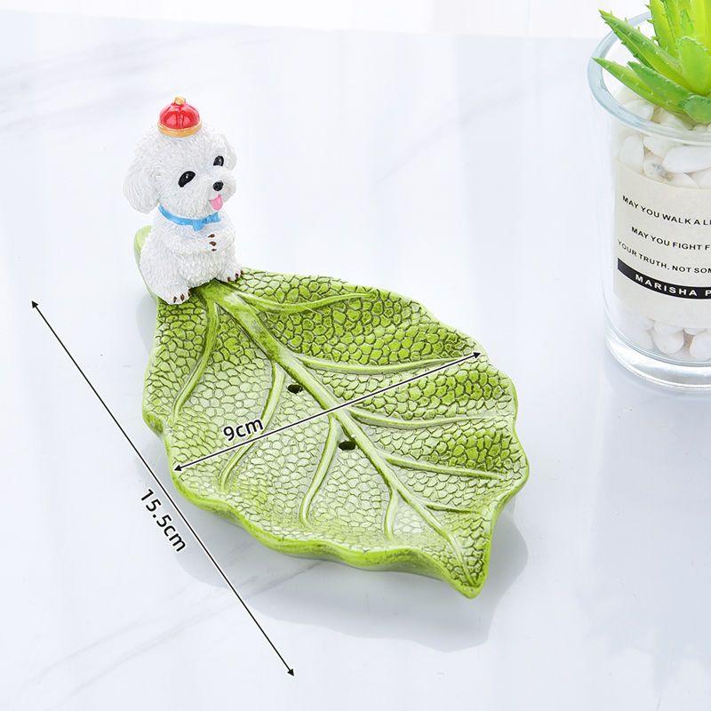 Creative Animal Teddy Dog Soap Dish, Resin Personalized Drain Soap Holder Bathroom Toilet Cute Cartoon Small Soap Box