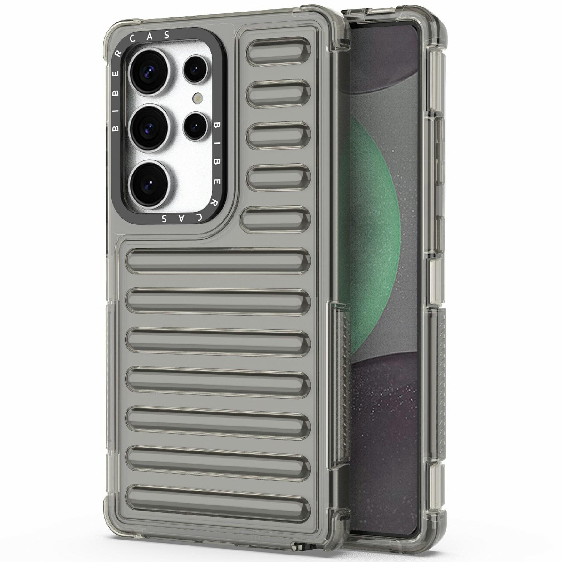 

For Samsung Galaxy S25 Ultra Case Stripe Design Anti-Slip Detachable TPU+PC Phone Cover Grey