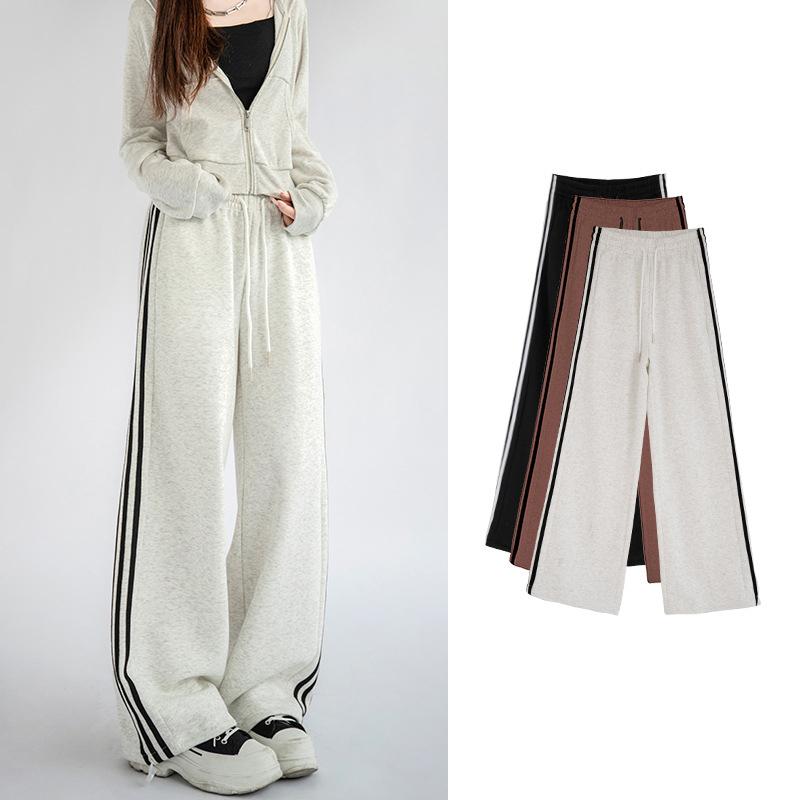 Женские свободные полосатые спортивные брюки осень-зима повседневные брюки с высокой — фото 11