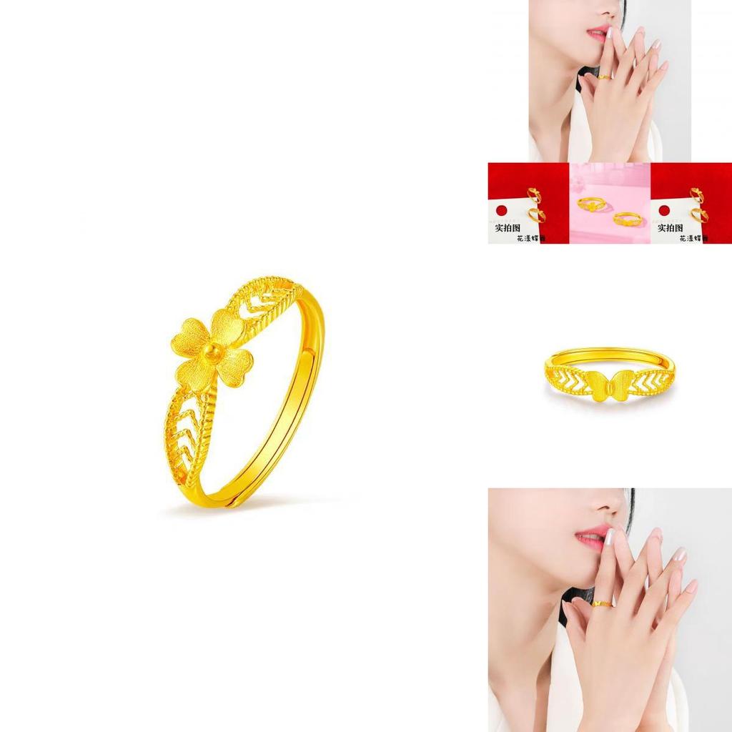 Exquisite Gold Plated Adjustable Butterfly Ring For Women With Floral Patterns
