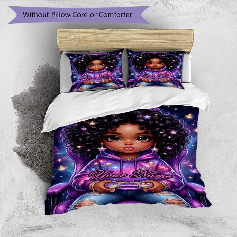 3pcs Custom Name Galaxy Dreams Hoodie Bedding Set Printed Bedding Set Duvet Cover Closure Includes 1 Duvet Cover & 2 Pillowcases Bedroom Decor