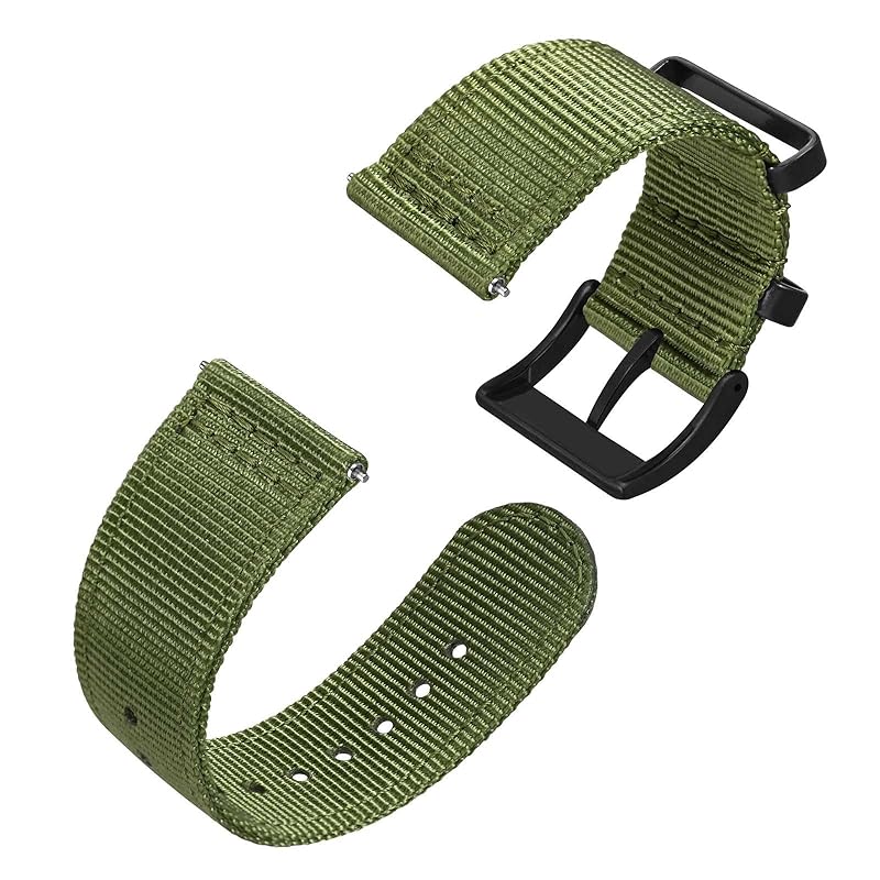 

[Anbeer] 18mm watch band nylon two piece style quick release replacement belt with metal loop olive green black buckle
