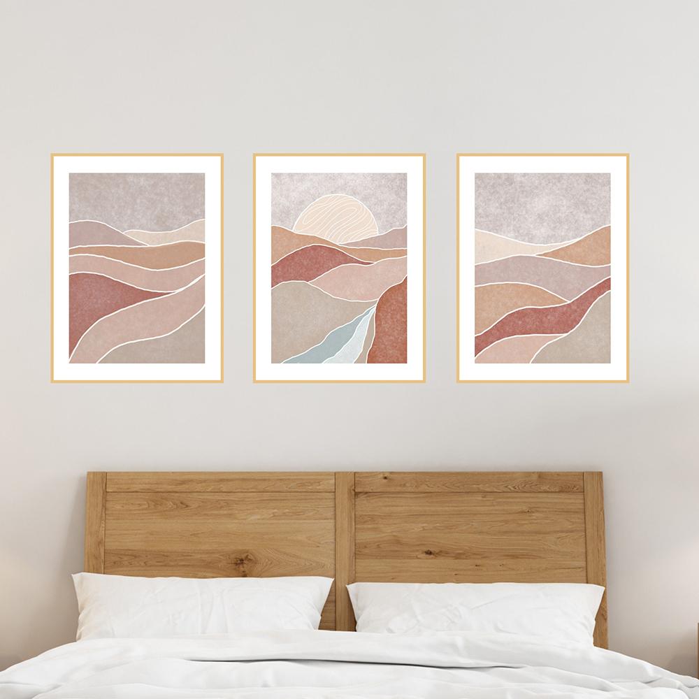 

Minimalist Beige Bohemian Mountain Sun Landscape Medieval Poster Painting Wall Art Prints Picture Bedroom