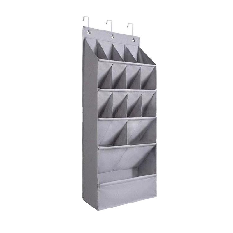 15 Pocket Over Door Hanging Shoe Rack Multipurpose Shoe Hanger for Door Back Storage Solution In Gray Oxford Fabric