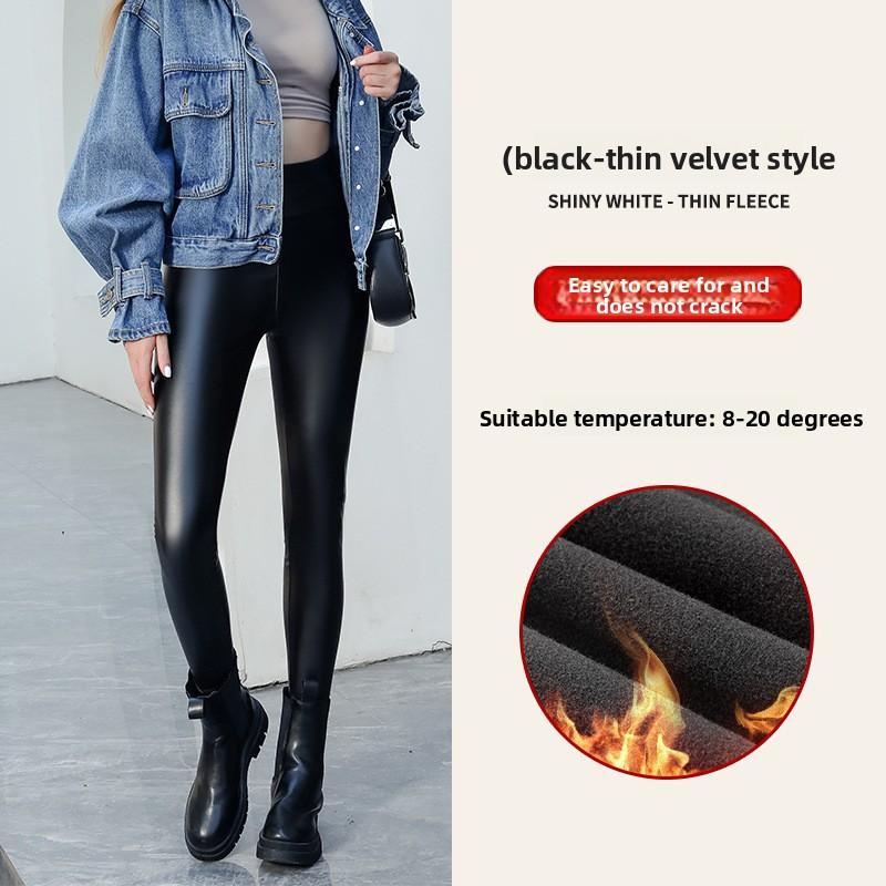 Autumn and Winter New PU Leather Pants Leggings Women's Pants Plus Size European and American Style High Waist Sexy Elastic