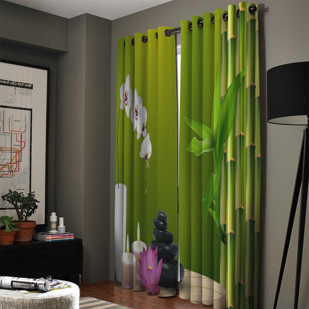 Bambus Chinezesc Zen Verde Lumânare Pietricele Flori Perdele Fereastră Perdele Peisagistice pentru Sufragerie Obiecte Decorative Sufragerie