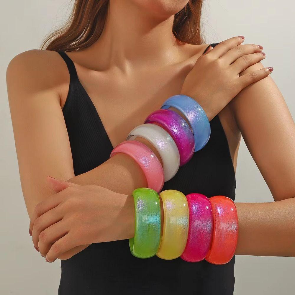 Geometric Design Irregular Wide Bracelet Glitter Big Round Transparent Hand Ring  Gift