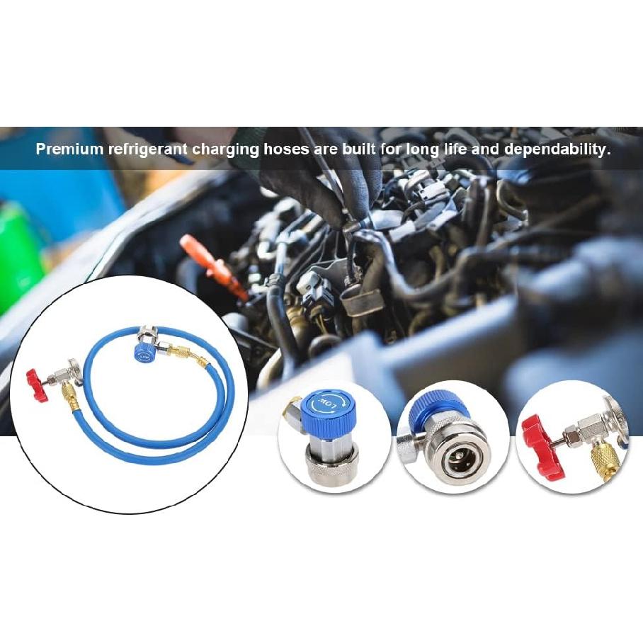 KIMISS R134a Refrigerant Recharge Hose, for R502 R12 R22, Gas Can Tap with Quick Connector, Refrigerant Bottle Fitting Pipe, Recharge Tool