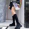 Mode 6CM Mode Damen Plateau Mid Stiefel Herbst und Winter Hochsohle Atmungsaktiv Zum Hineinschlüpfen Gestrickt Elastisch Hochhackige Stiefel für Damen