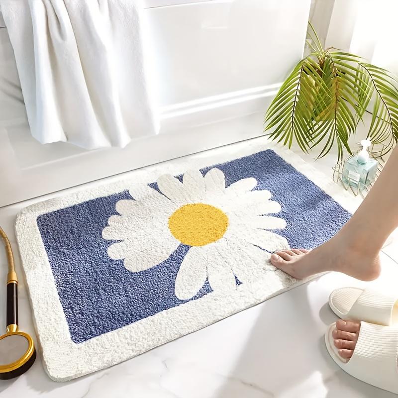 1 Stück Flauschige Weiche Gänseblümchenmuster Rutschfeste Badematte | Saugfähig Schnelltrocknend | Texturierter Griff für Badezimmer Toilette Dusche Küche | Gemütliche Heimdekoration Leicht zu Reinigen