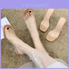 Summer Transparent Crystal High Heels With Square Toe For Women