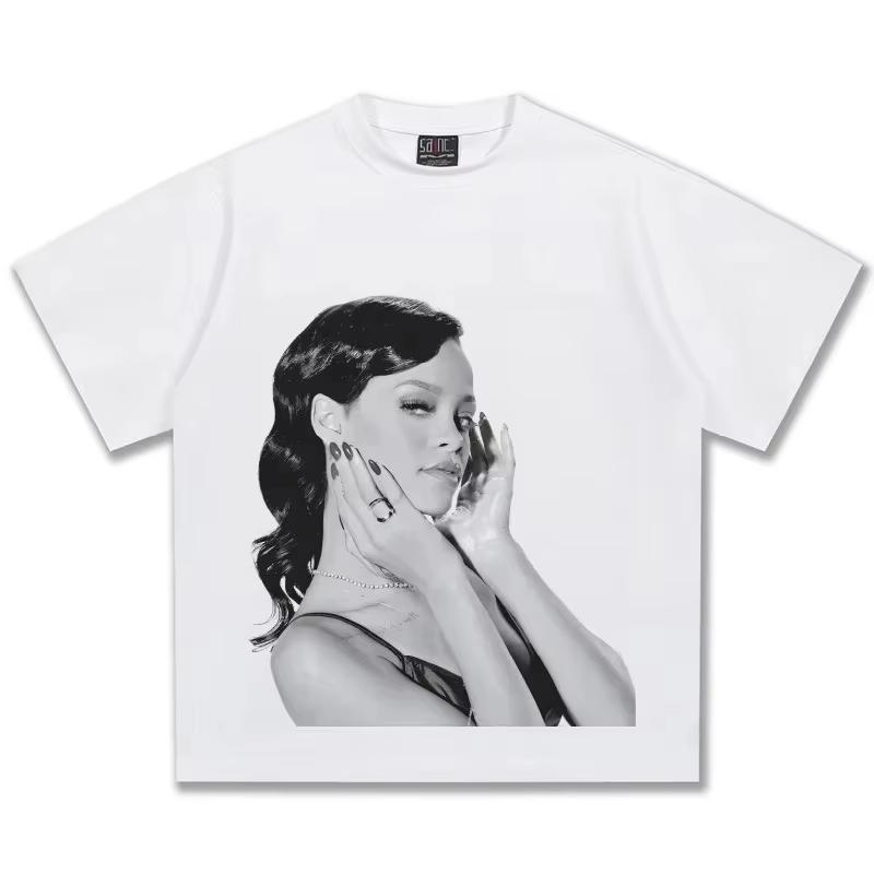 

2026 Rihanna Graphic Tshirt Unisex Pop Singer Casual Cotton Short Sleeve Trendy Streetwear Fashion Top HipHop Tshirt 4XL
