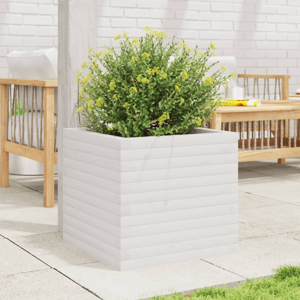 Vidaxl Garden Pot, White, 50X50X45.5 Cm, Solid Pine Wood