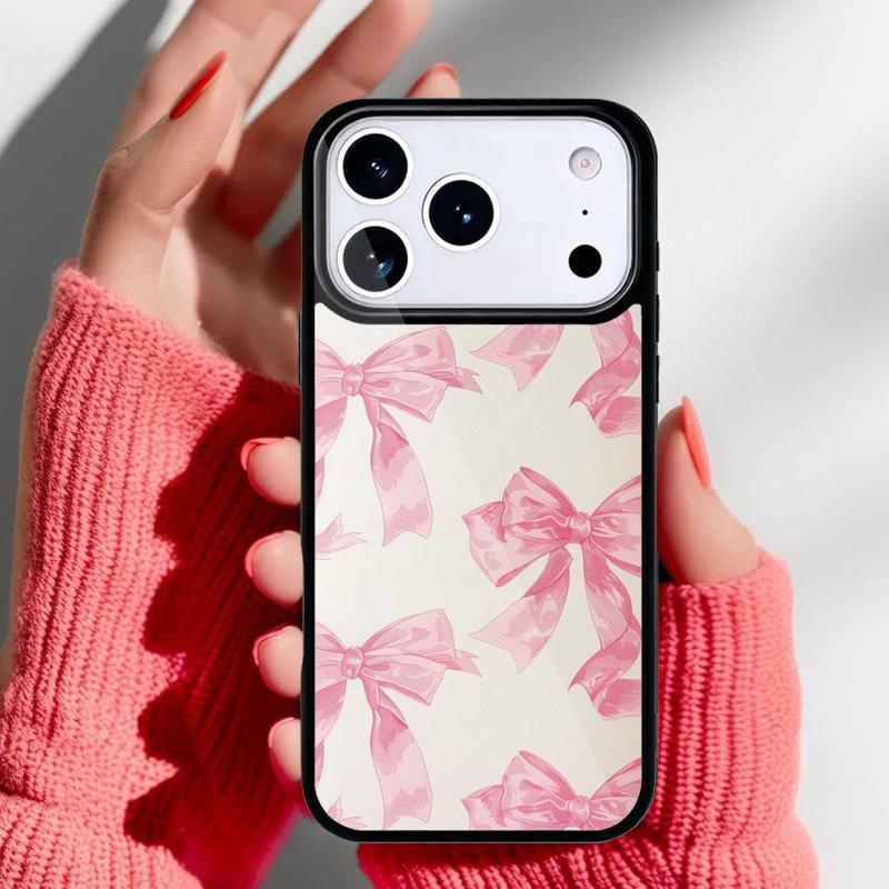 Aesthetic Pink Ribbons Bow Tie Phone Case for iPhone 17 16 15 14 13 Pro Max Back Cover for 12 11 Pro Coque