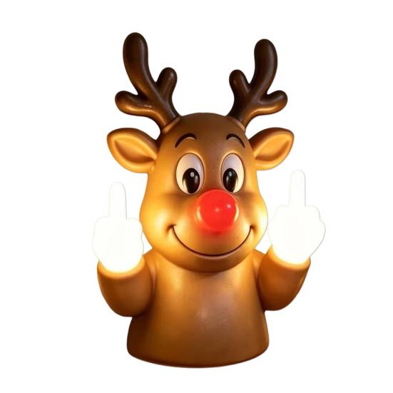 Funny Gifts for Adults Christmas Middle Finger Light, Naughty Santa Claus Reindeer Giving Lamp with LED Decorative Resin Figurine Warm Glow, Wall And