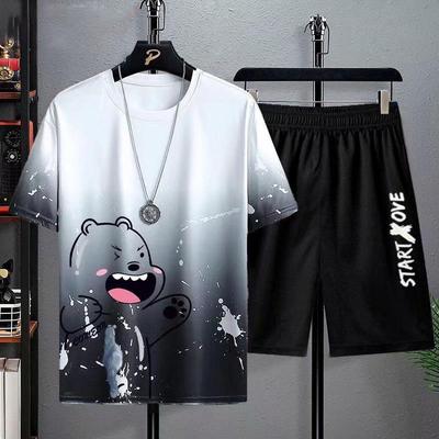 Men's Summer Quick-Dry Ice Silk Short-Sleeve T-Shirt and Shorts Set - Trendy, Loose Casual Sportswear.